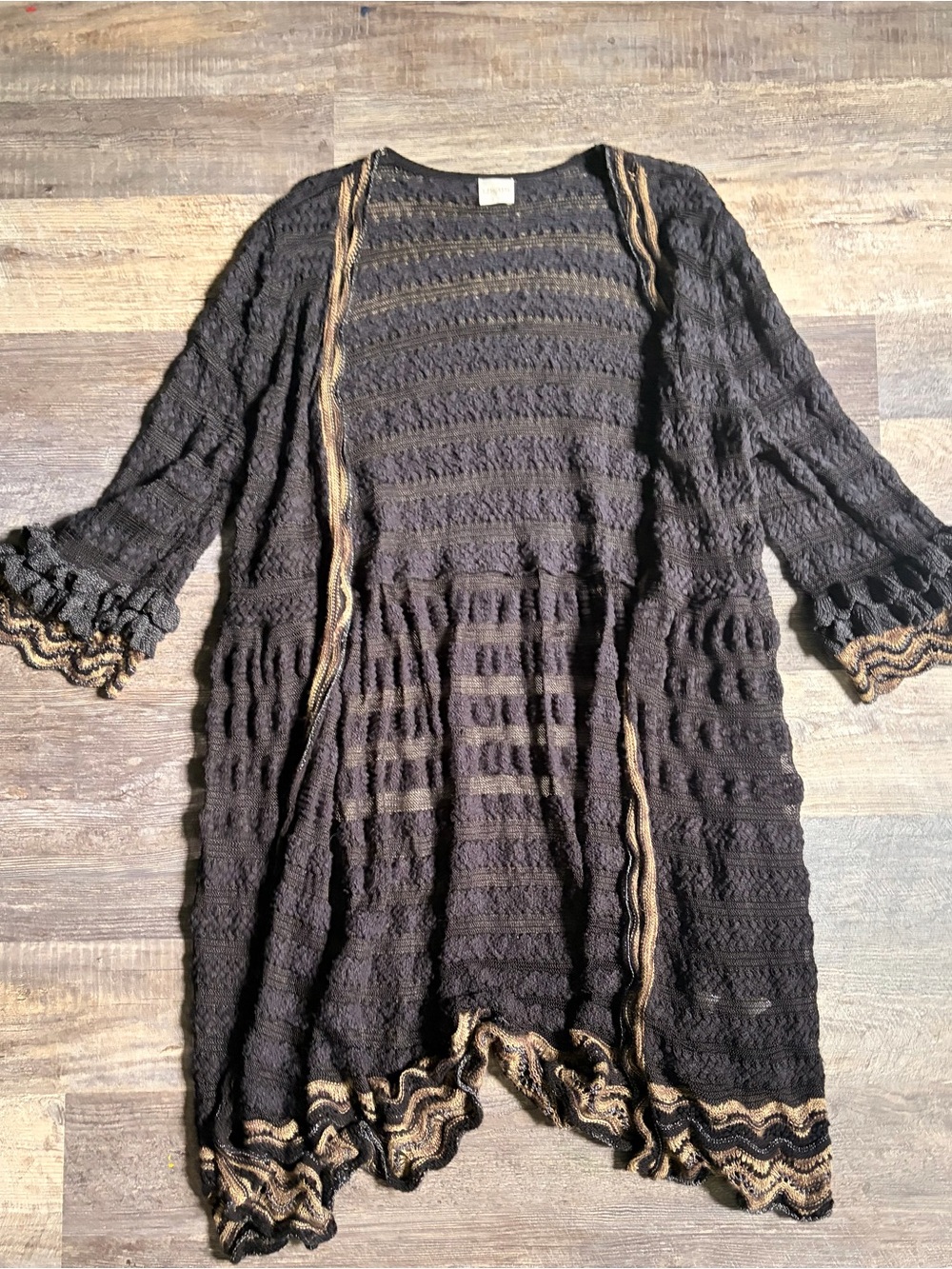 Chico's Black Knit Cardigan with Gold Metallic Trim
